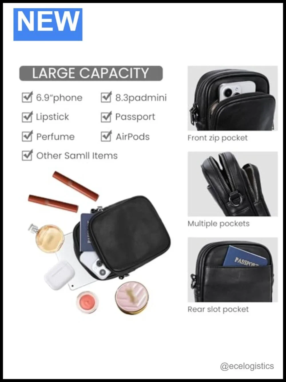 Small Leather Crossbody Bag RFID Phone Purse with Card Slots Adjustable Straps